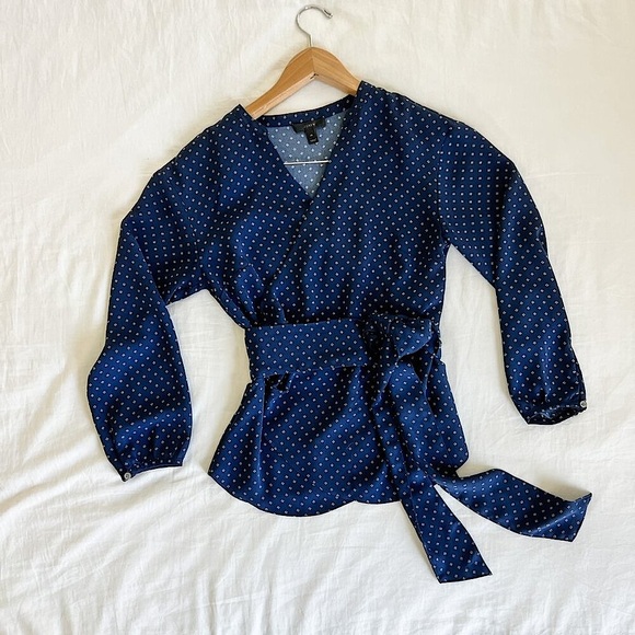 J. Crew Navy + White Wrap Blouse - Picture 3 of 7